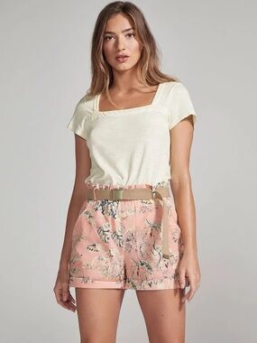SANCTUARY The Island Linen Cotton Cuffed Shorts in Beach Babe Print CH0202CLA